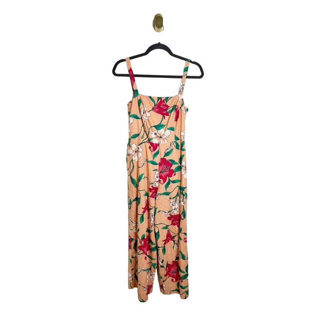 Privacy Please Hydrangea Linen Wide Leg Floral Pink Jumpsuit Small - Picture 3 of 10